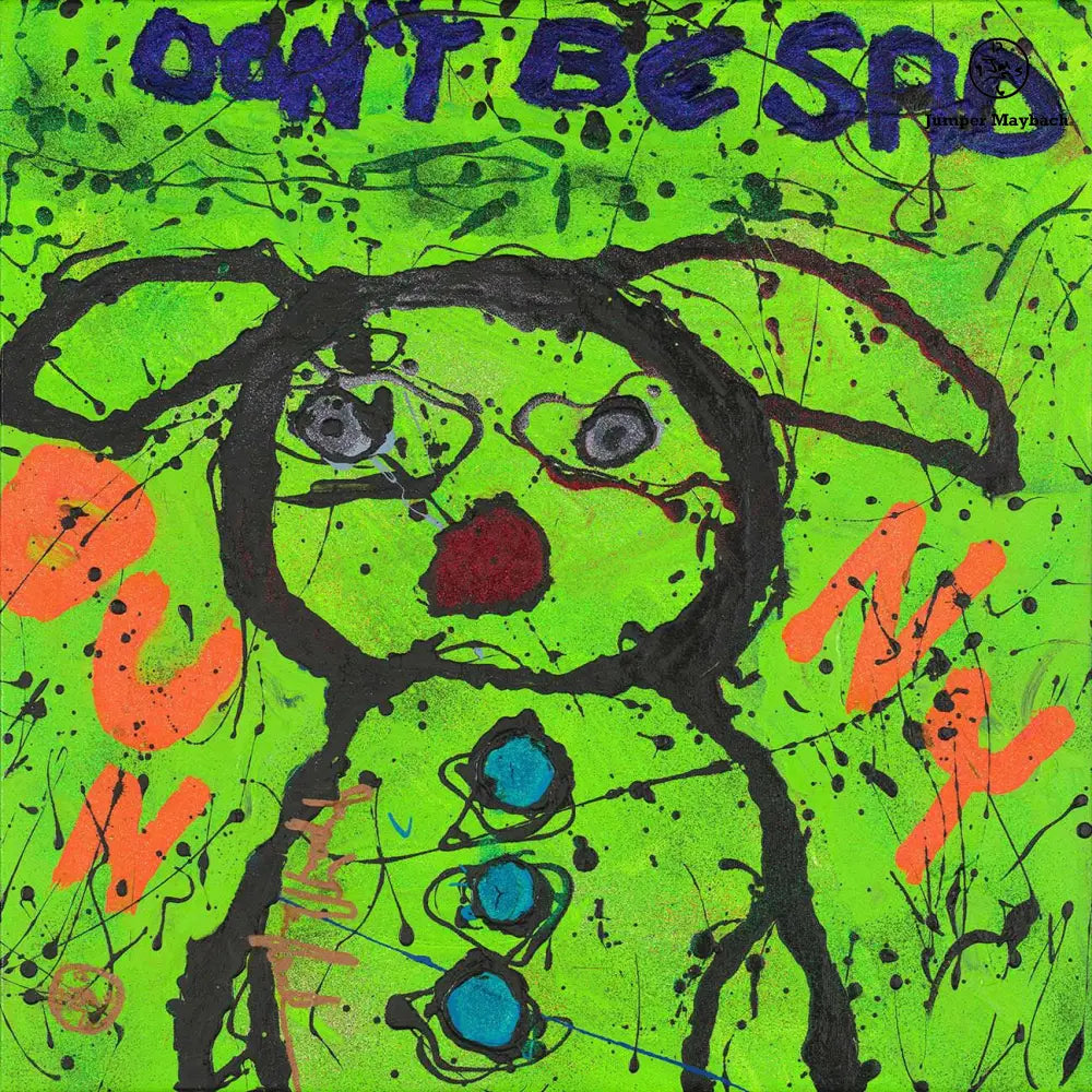 Original painting of a cute bunny with a sad expression, titled "Don't Be Sad Bunny" by Jumper Maybach.