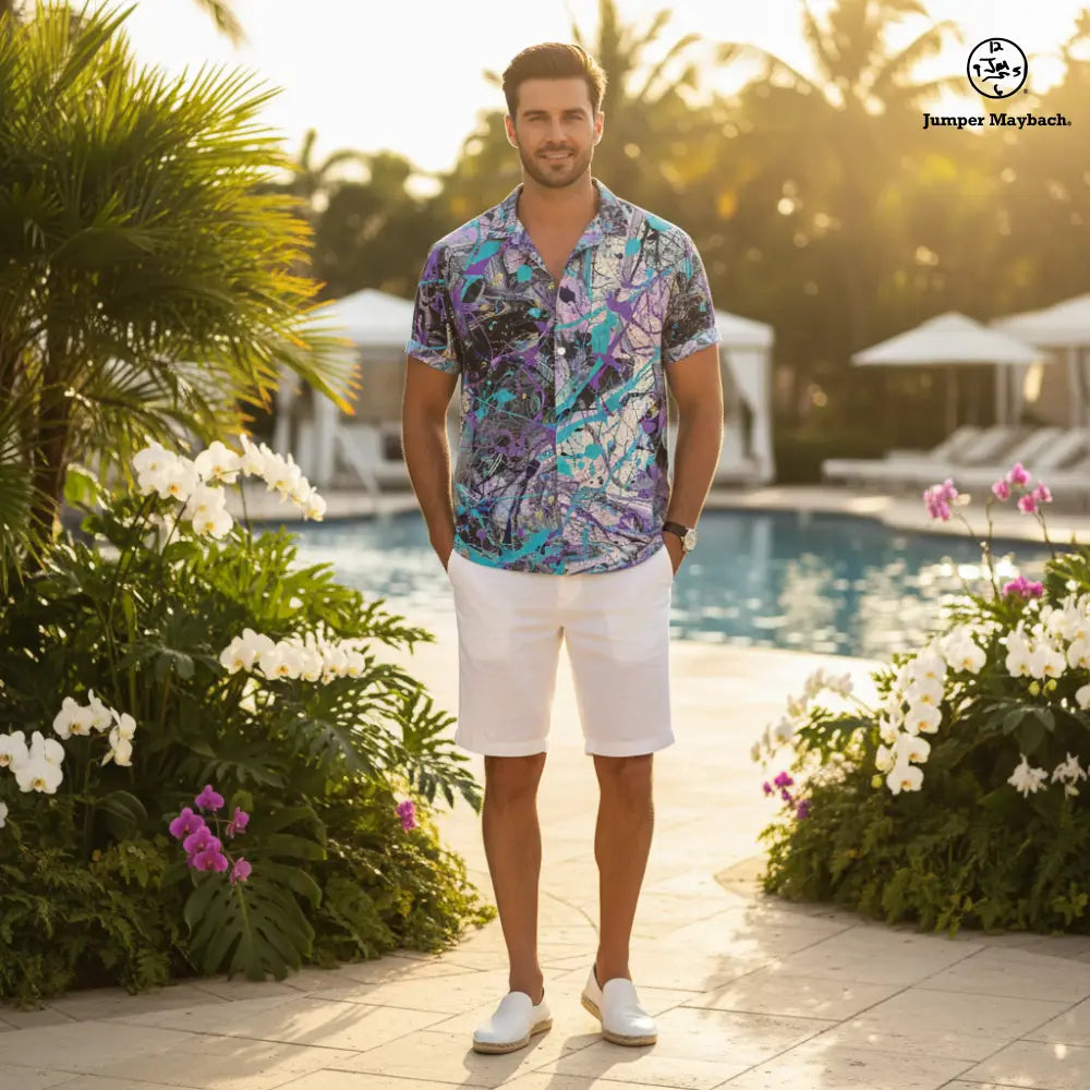 Unisex Dream Dimension Resort shirt by Jumper Maybach® featuring vibrant, surreal print, made for stylish comfort in men's clothing.