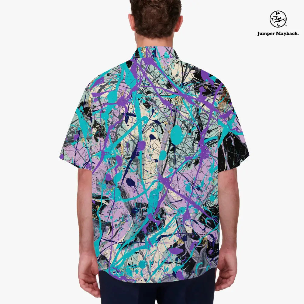 Unisex Dream Dimension Resort shirt by Jumper Maybach® featuring a vibrant tropical resort print, casual men's clothing style.