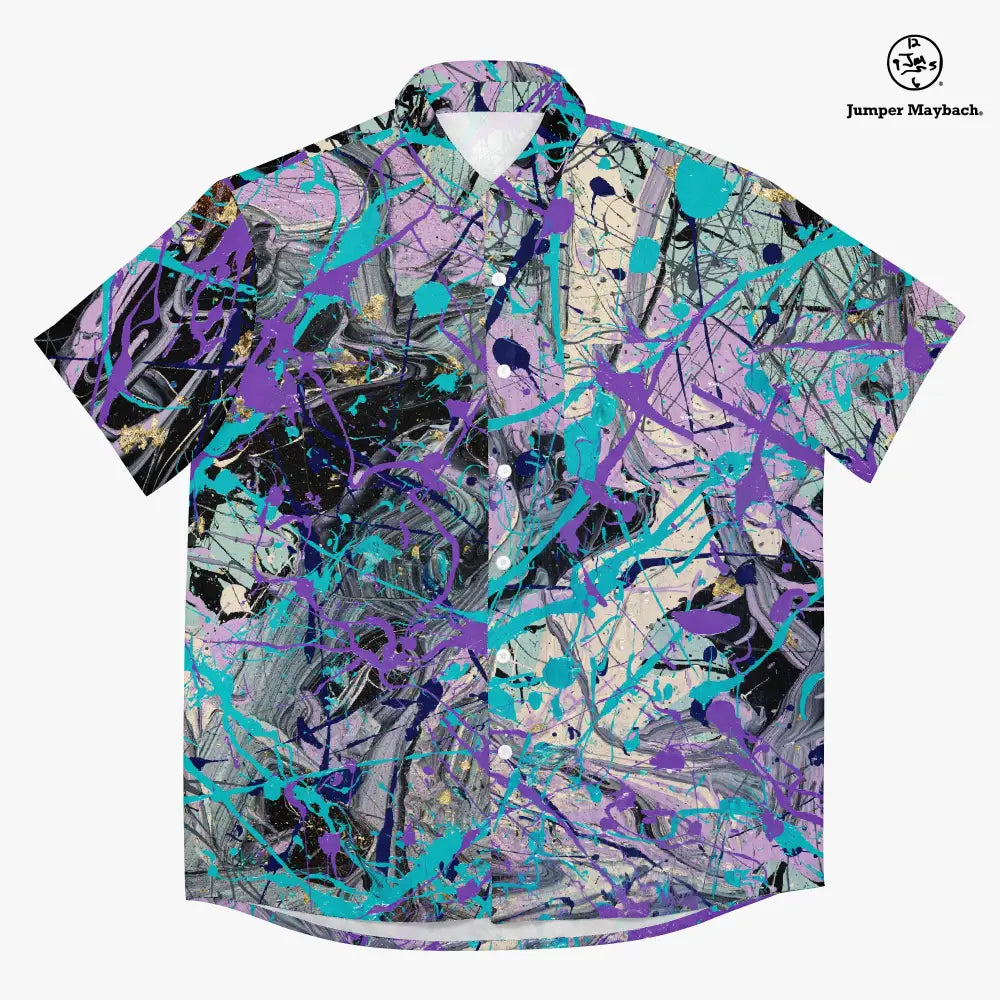 Unisex Dream Dimension Resort shirt by Jumper Maybach® featuring a colorful, surreal resort print on casual men's clothing.