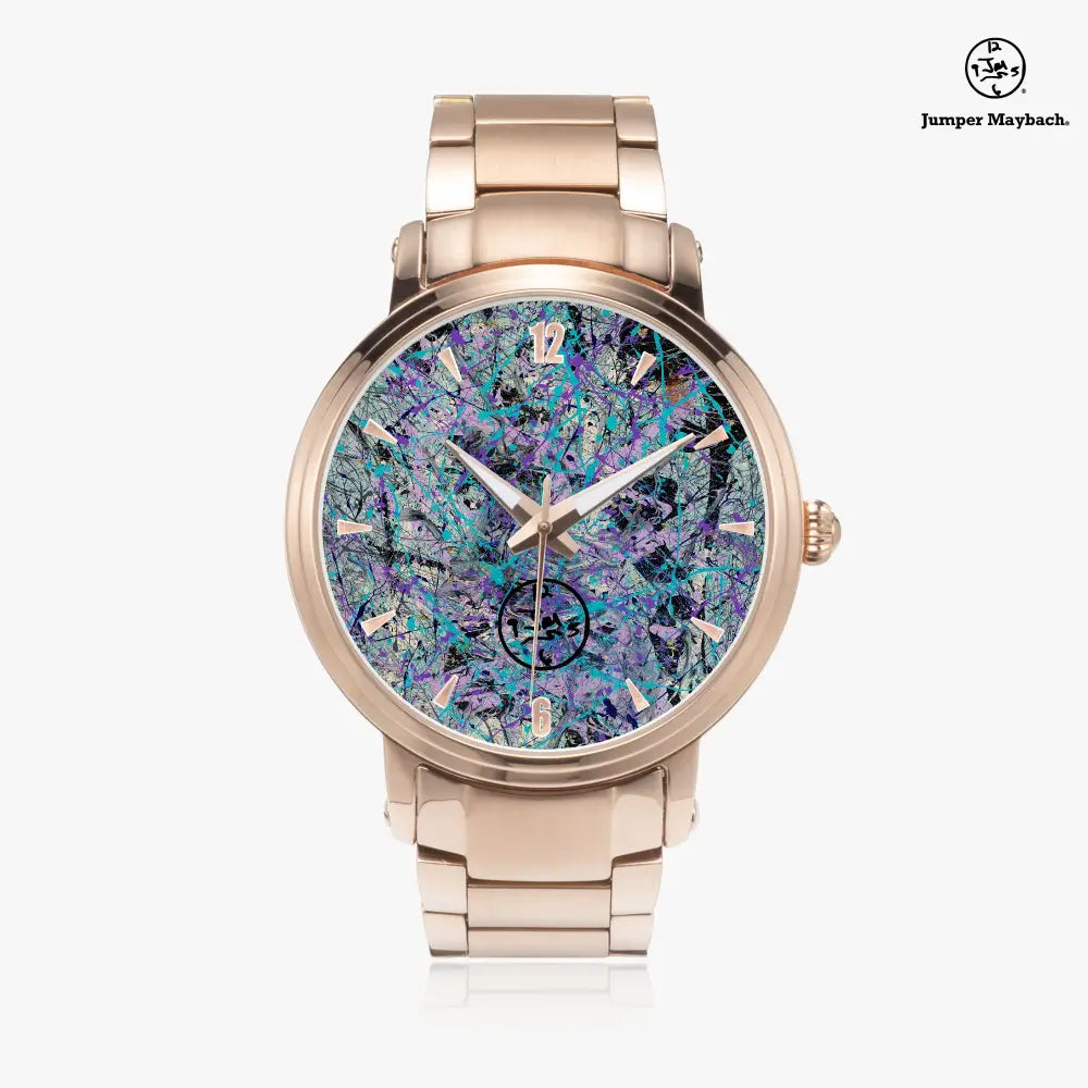 JetPrint Fulfillment Dream Dimension Steel Strap Automatic Watch with indicators, featuring a sleek metal band and detailed dial.