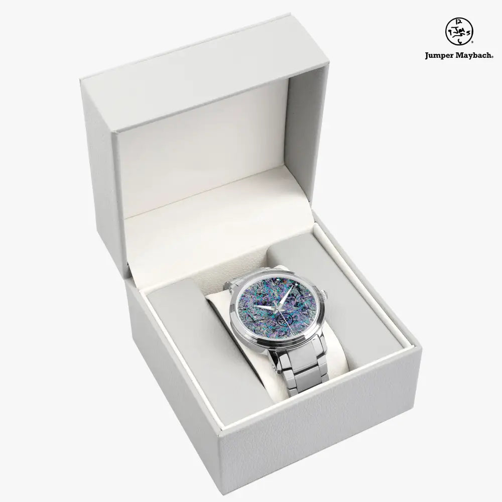 JetPrint Fulfillment steel strap automatic watch with indicators, Dream Dimension design by Jumper Maybach® on a sleek stainless steel band.