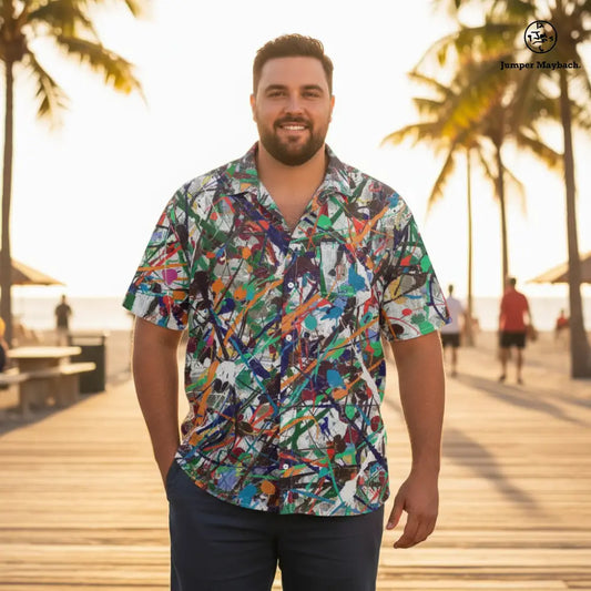 Endless Asteroid Playground plus size unisex resort shirt by Jumper Maybach® featuring a space-inspired design, casual men's clothing.