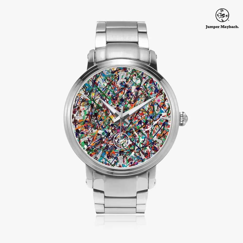 Endless Asteroid Playground steel strap automatic watch by Jumper Maybach with indicators, featuring a sleek dial and metal bracelet.