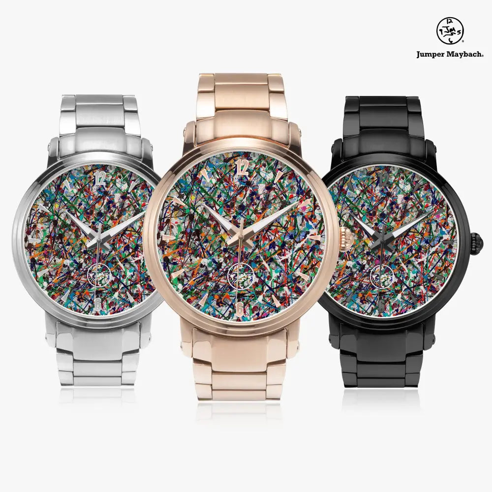 Endless Asteroid Playground steel strap automatic watch by Jumper Maybach with indicators, showcasing a sleek design and metal bracelet.