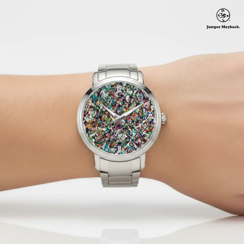 Endless Asteroid Playground steel strap automatic watch by Jumper Maybach® with indicators, featuring a sleek metallic design.