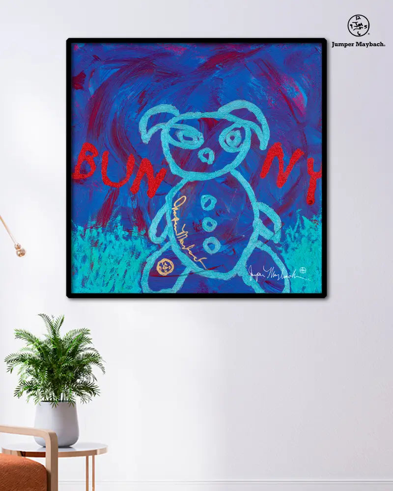 Print of Go Go Bunny by Jumper Maybach on paper, featuring a colorful illustration of a playful bunny character.