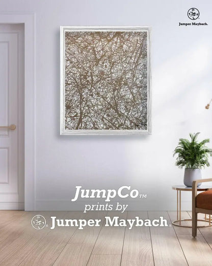 Gold Galaxy print on paper by Jumper Maybach featuring a vibrant, abstract galaxy design with gold accents.