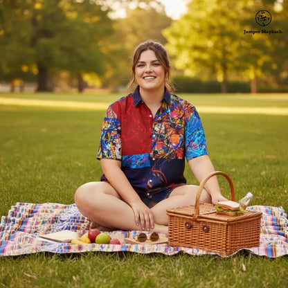 Plus size unisex resort shirt by Jumper Maybach, featuring relaxed fit and stylish design in men's clothing style.