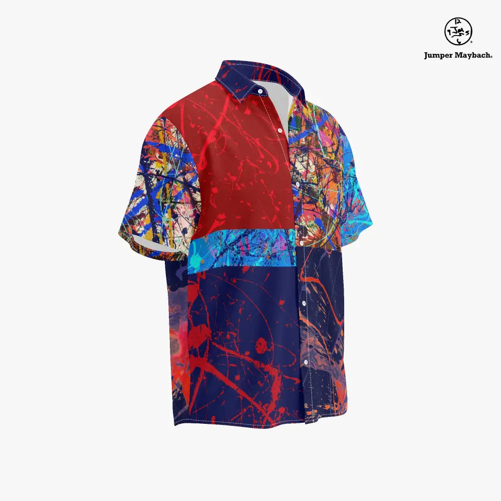Plus size men's resort shirt by Jumper Maybach, featuring a relaxed fit and stylish design, displayed on a hanger.