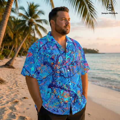 Plus size unisex resort shirt by Jumper Maybach, featuring a stylish print, designed for men's casual summer wear.