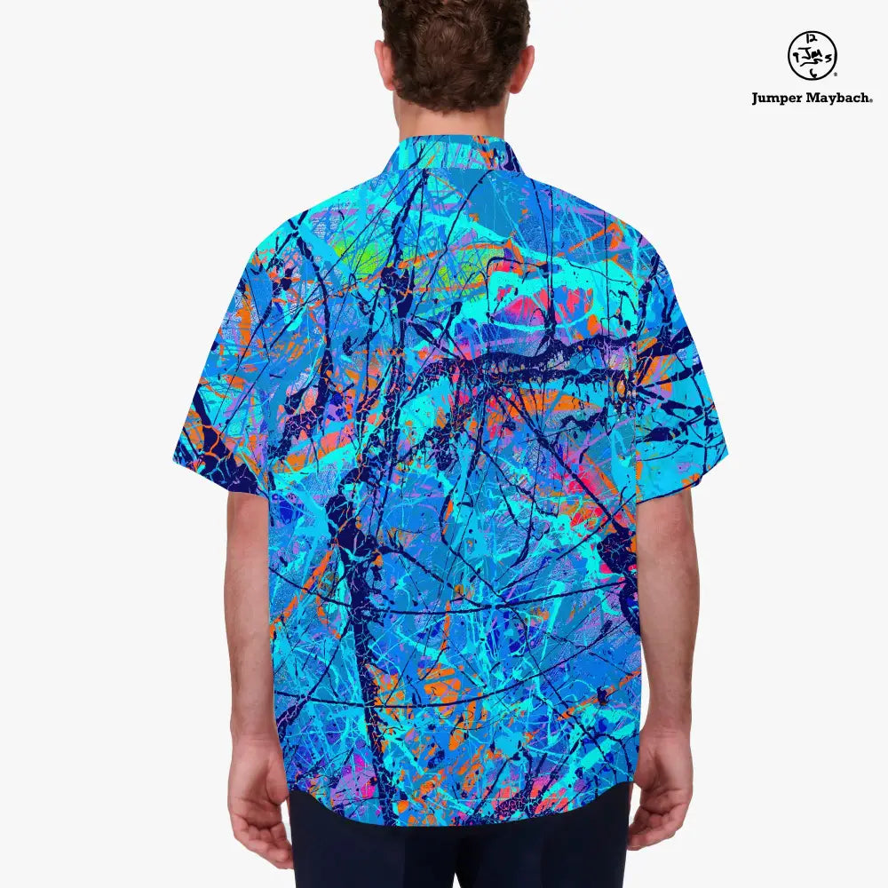 Unisex Harbor of Future Dreams Resort shirt by Jumper Maybach, featuring a stylish design, worn by a model on a casual setting.