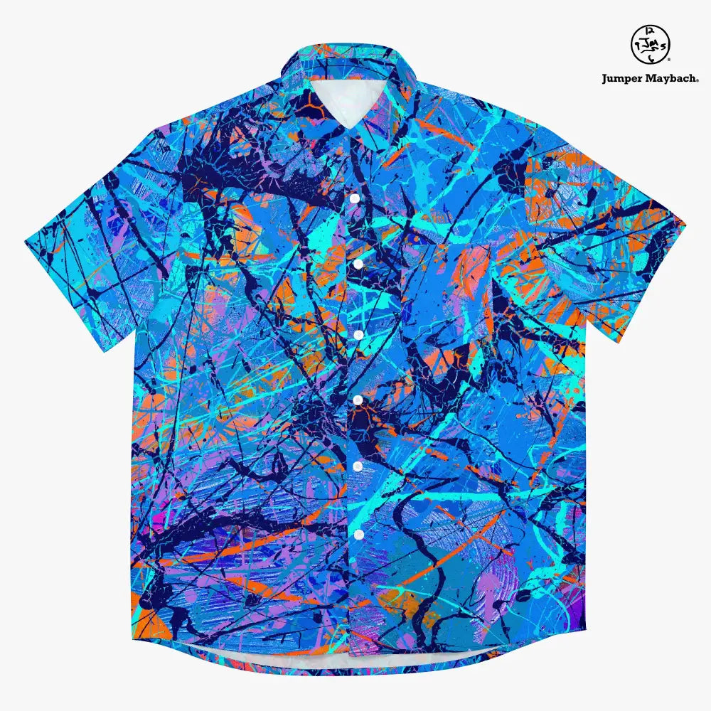 Unisex Harbor of Future Dreams Resort shirt by Jumper Maybach® featuring a colorful, tropical-inspired design for men.