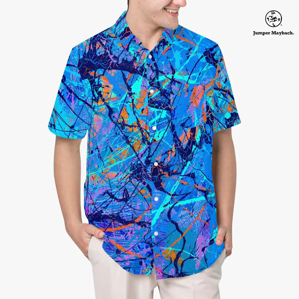 Unisex Harbor of Future Dreams Resort shirt by Jumper Maybach® featuring a relaxed fit and stylish design, displayed on a hanger.