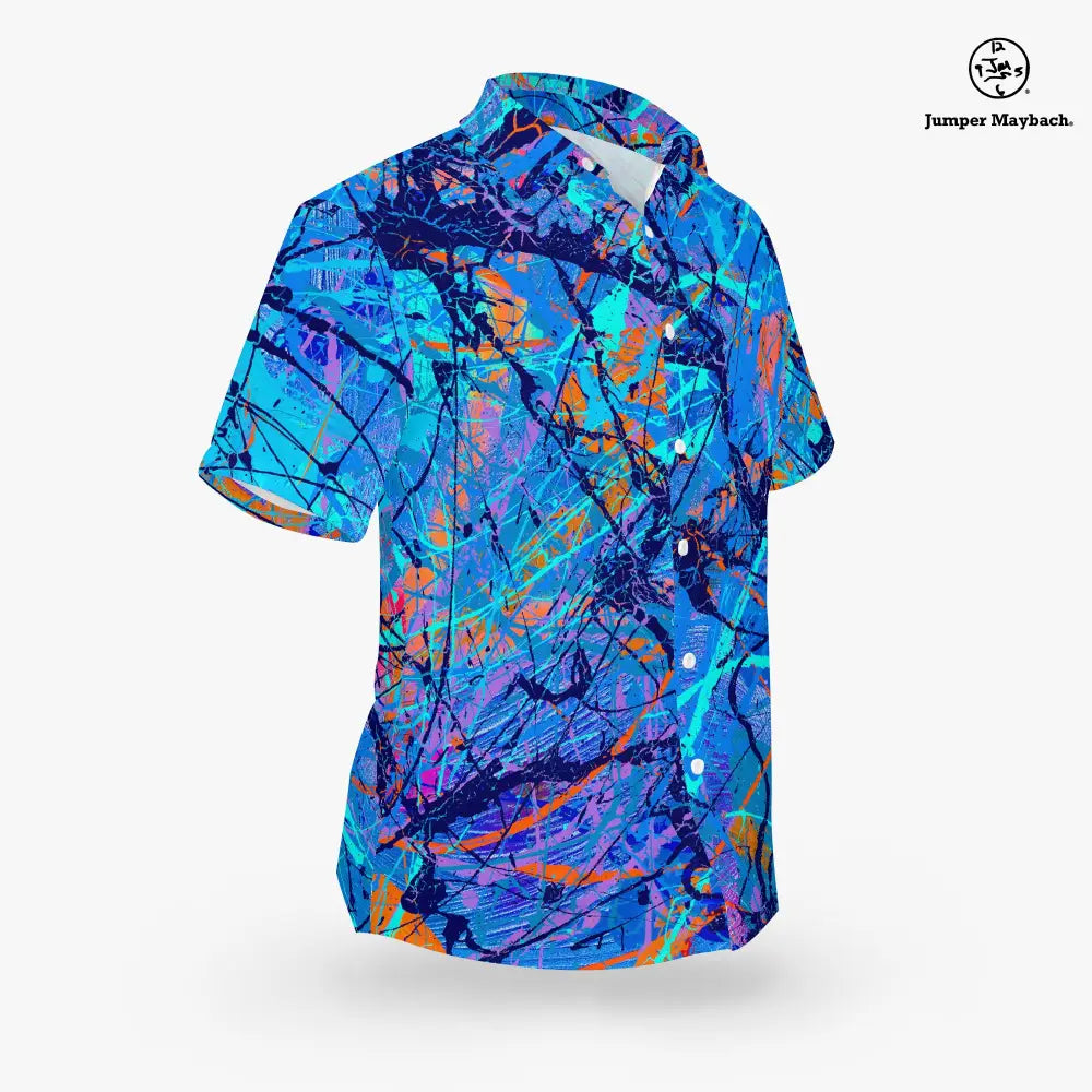 Unisex Harbor of Future Dreams Resort shirt by Jumper Maybach® featuring a vibrant seaside design, casual fit, men's fashion.