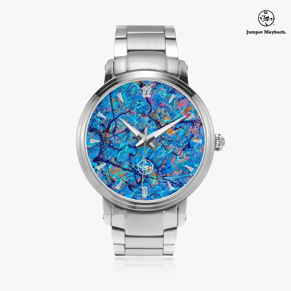 JetPrint Fulfillment Harbor of Future Dreams steel strap automatic watch with indicators, featuring a sleek metal band and modern design.
