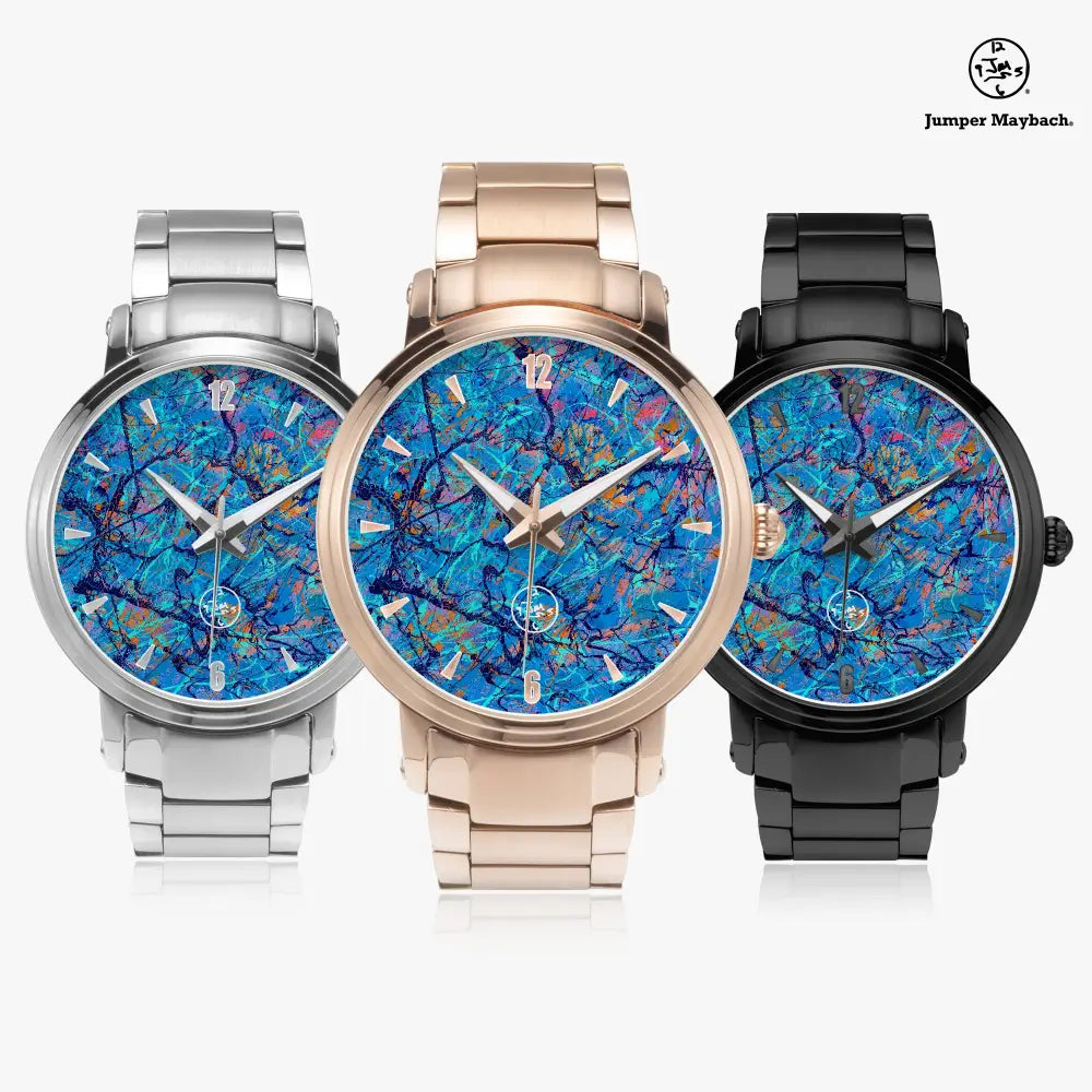 JetPrint Fulfillment steel strap watch with automatic movement and indicator, featuring Harbor of Future Dreams design by Jumper Maybach®.