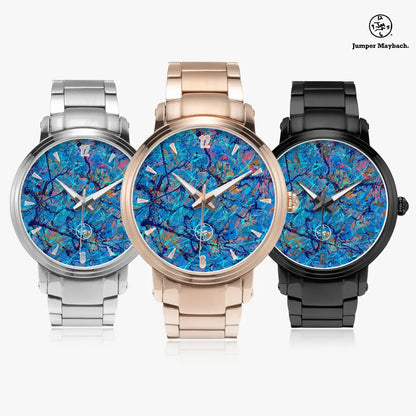 JetPrint Fulfillment steel strap watch with automatic movement and indicator, featuring Harbor of Future Dreams design by Jumper Maybach®.
