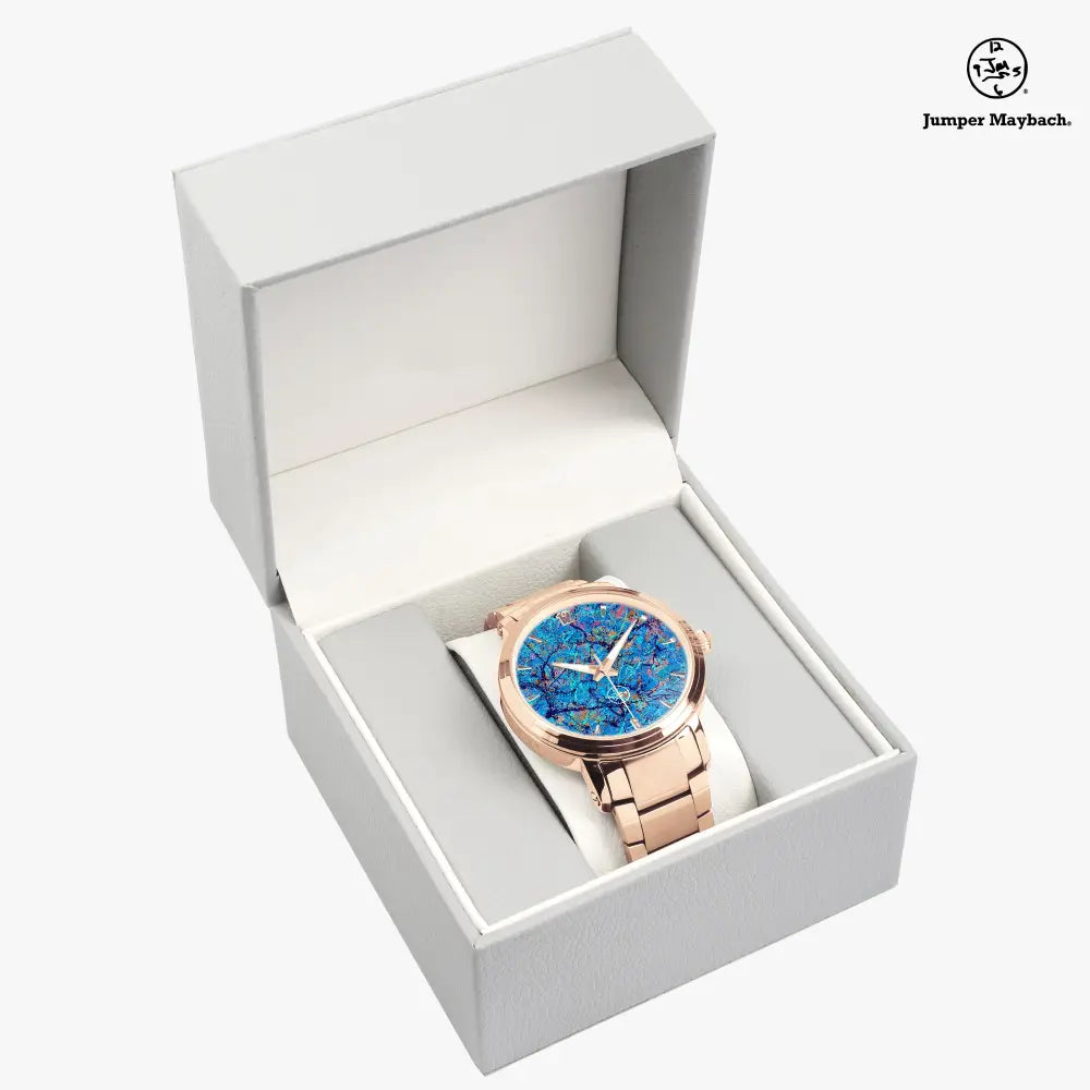 JetPrint Fulfillment Harbor of Future Dreams steel strap automatic watch by Jumper Maybach® with indicator features, detailed close-up image