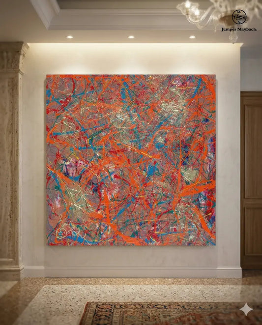Vignette-style print of Harmony Planet artwork by Jumper Maybach on canvas, showcasing vibrant colors and abstract celestial design.