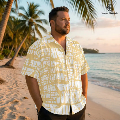 Plus size unisex resort shirt by Jumper Maybach, featuring a honey matrix design, in men's casual clothing style.
