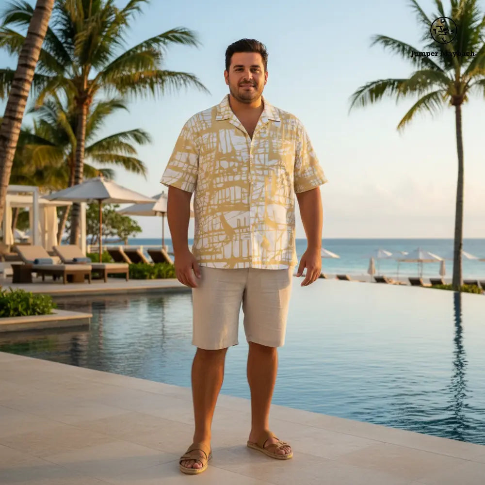 Plus size unisex resort shirt by Jumper Maybach, featuring a stylish honey matrix print, in men's fashion style.