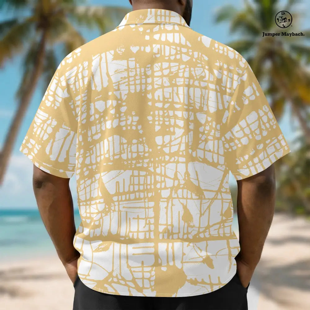 Plus size unisex resort shirt by Jumper Maybach, featuring a honey matrix design, in men's clothing style.