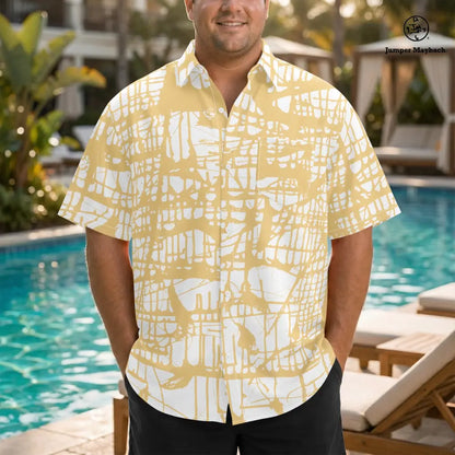 Unisex Honey Matrix PLUS SIZE Resort shirt by Jumper Maybach® featuring a vibrant honeycomb pattern and relaxed fit.