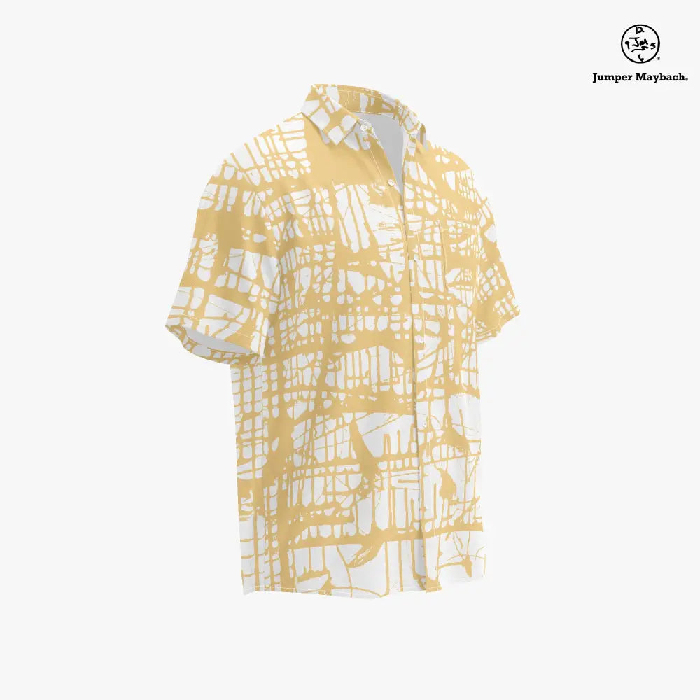 Plus size Honey Matrix resort unisex shirt by Jumper Maybach, featuring a vibrant honeycomb pattern and casual fit.
