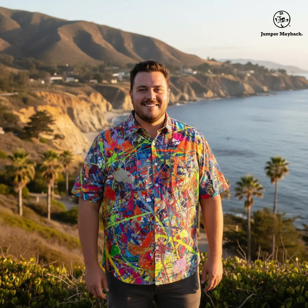 Infinite Candy Quasar Plus Size Resort Unisex Shirt by Jumper Maybach, men's casual wear with vibrant colorful pattern.