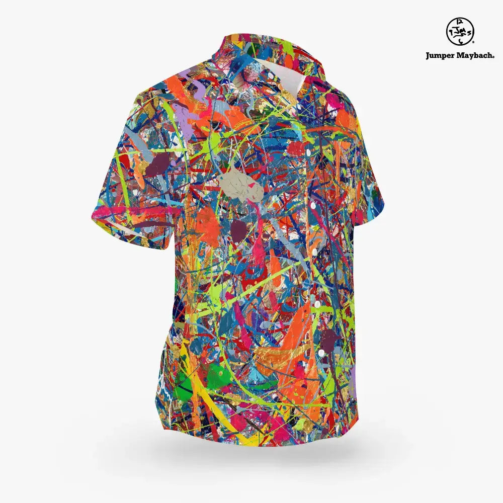 Plus size men's resort shirt featuring the Infinite Candy Quasar design by Jumper Maybach, made by JetPrint Fulfillment.