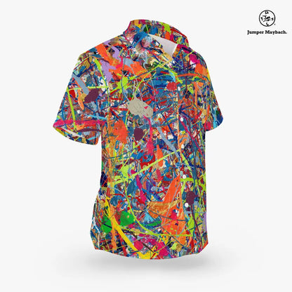 Unisex Quasar Resort shirt by Jumper Maybach® featuring a vibrant, cosmic-inspired design for men's fashion.