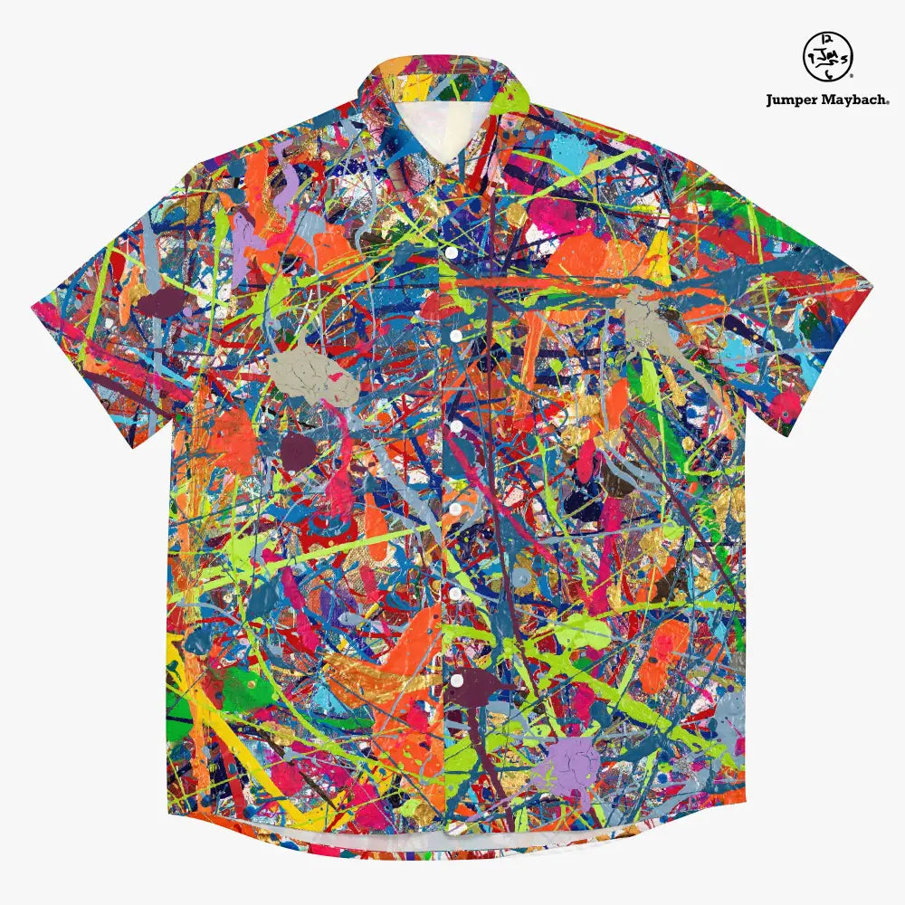 Infinite Candy Quasar Resort unisex shirt by Jumper Maybach, showcasing colorful, cosmic-inspired design on men's casual shirt