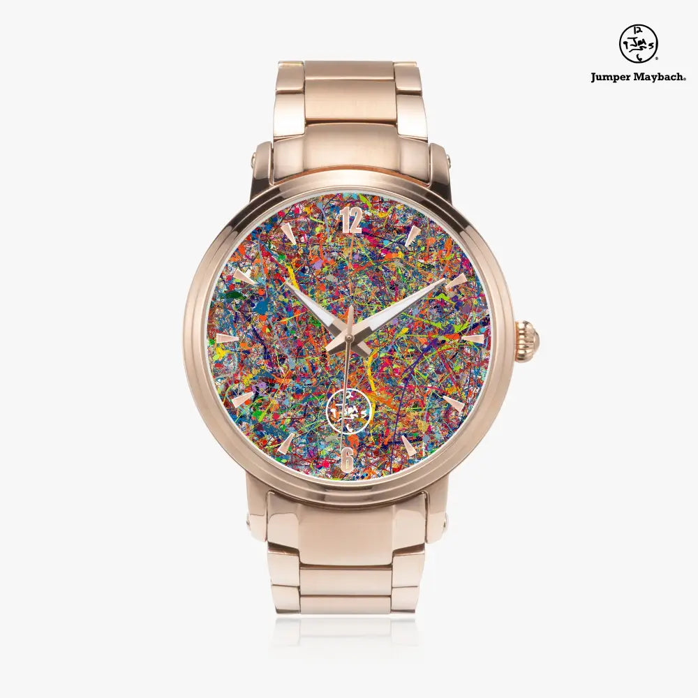 JetPrint Fulfillment Steel Strap Watch featuring Infinite Candy Quasar design, automatic movement, and time indicators.