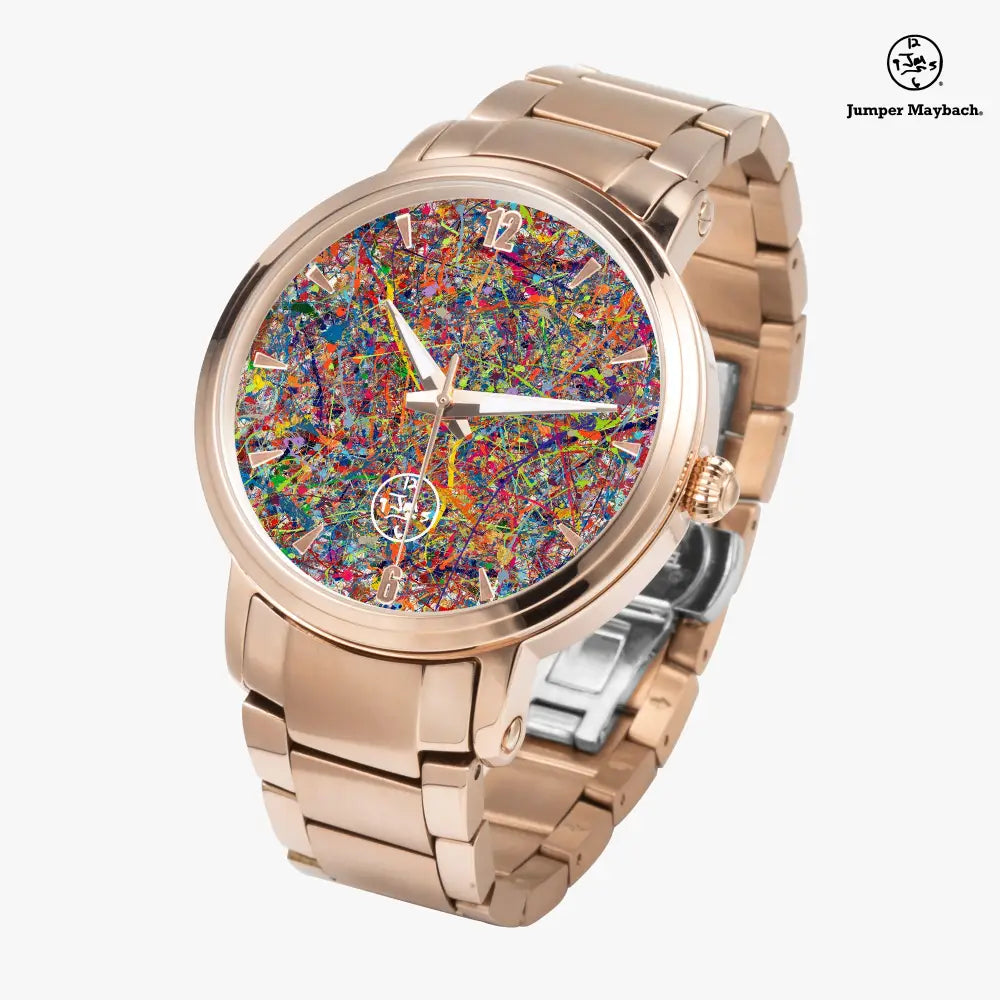 JetPrint Fulfillment Infinite Candy Quasar steel strap automatic watch with indicators, featuring a sleek steel band and modern dial design.