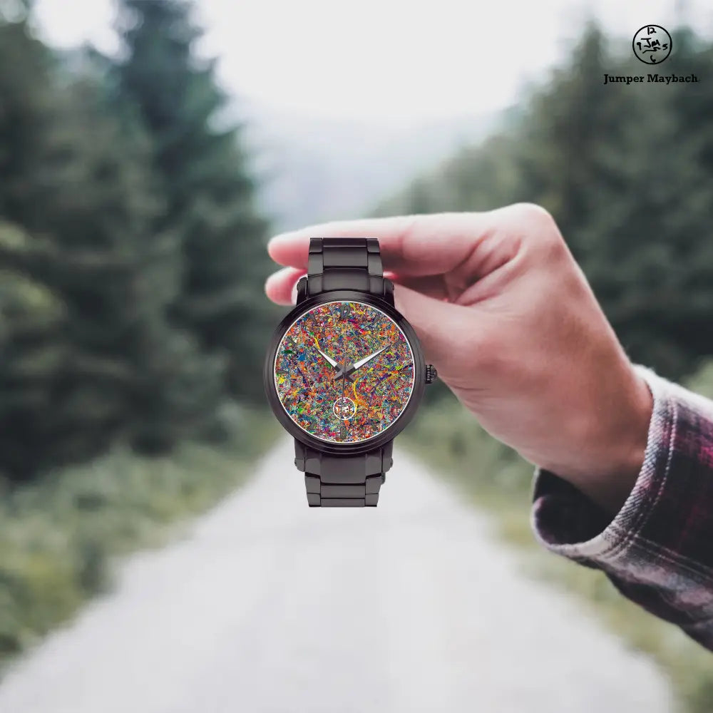 JetPrint Fulfillment Infinite Candy Quasar steel strap automatic watch with indicators, featuring a sleek design and durable steel band.