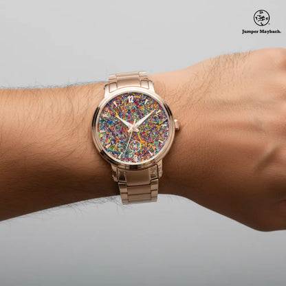 Infinite Candy Quasar steel strap automatic watch by Jumper Maybach with indicators, featuring a sleek stainless steel design.