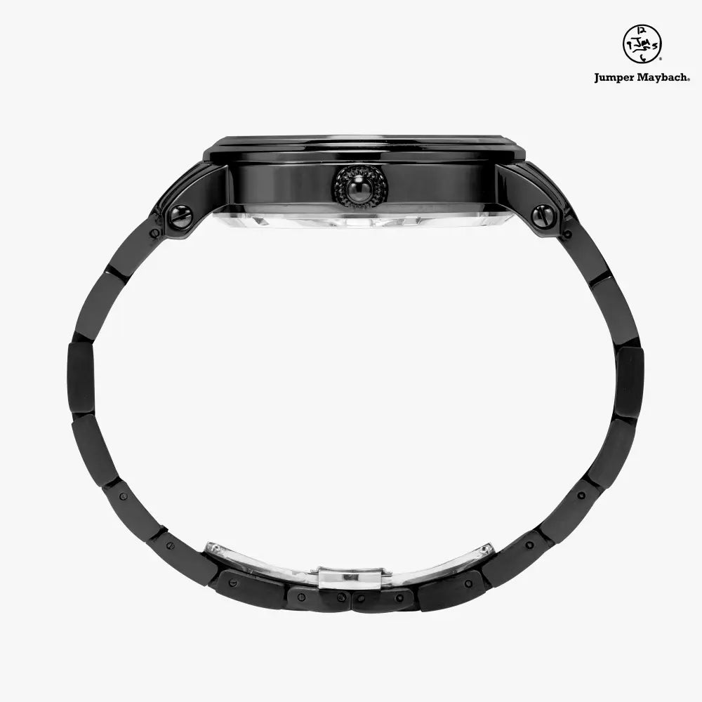 Infinite Candy Quasar steel strap watch by Jumper Maybach with automatic movement and indicator features, shown in close-up.