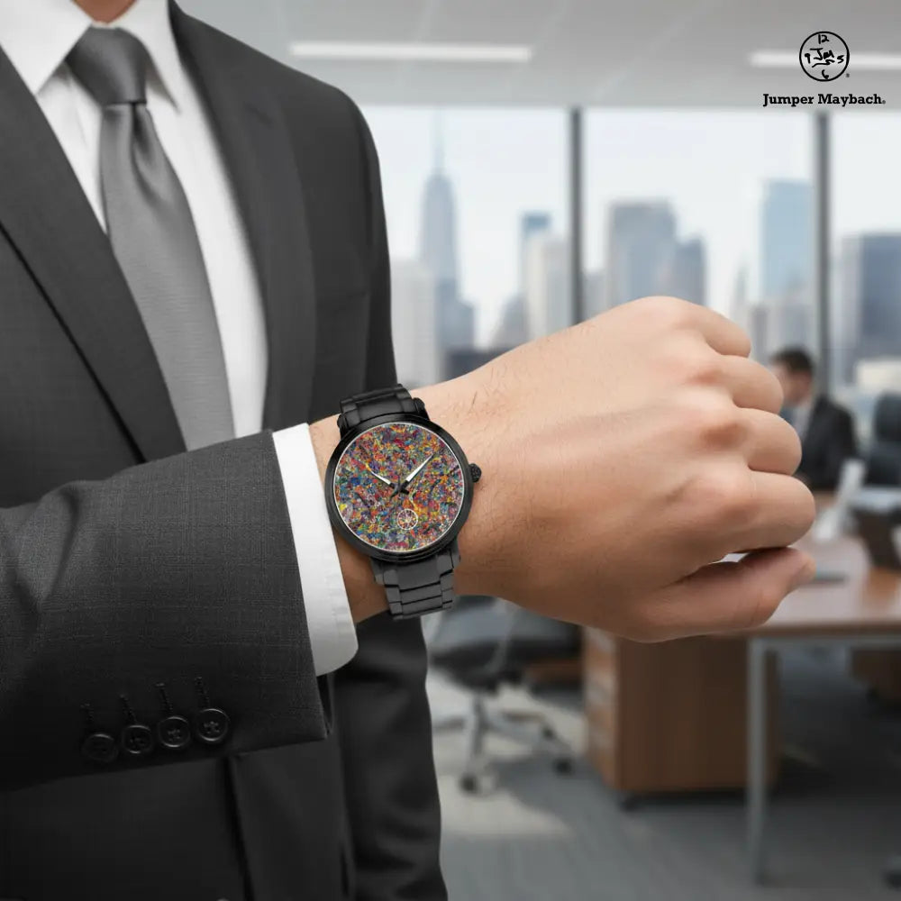 Infinite Candy Quasar steel strap automatic watch by Jumper Maybach with indicators, featuring a sleek stainless steel band and modern dial.