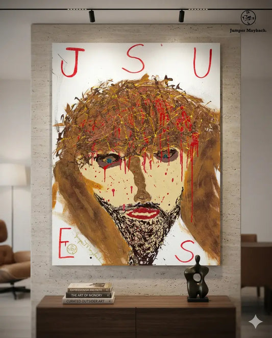 Jesus print on canvas by Jumper Maybach featuring a detailed vignette artwork of Jesus Christ.