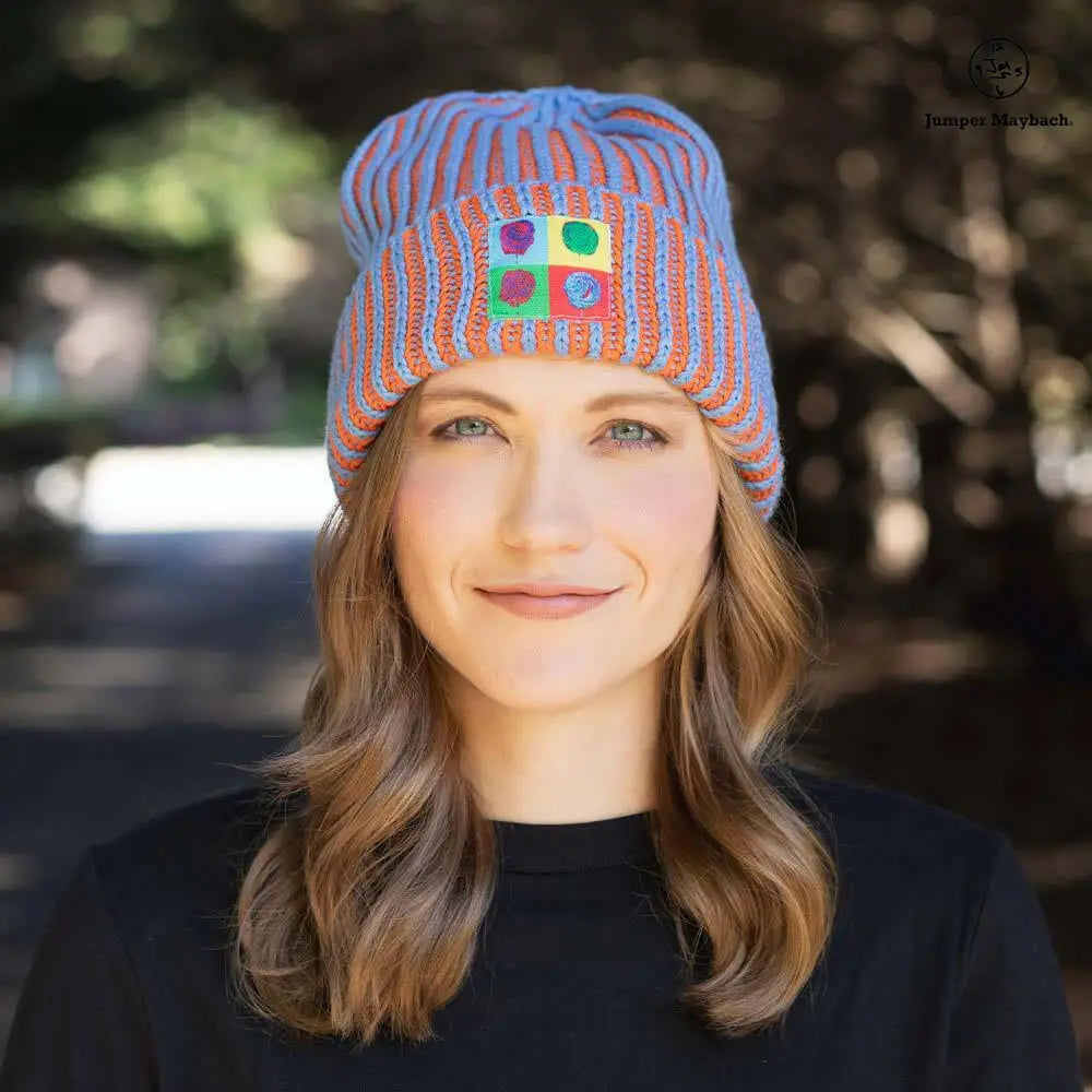 BIG LOViE JM x BL COSMIC COLOR CONTRAST hat in sea blue with orange accents, front view showing stylish design and bold colors.