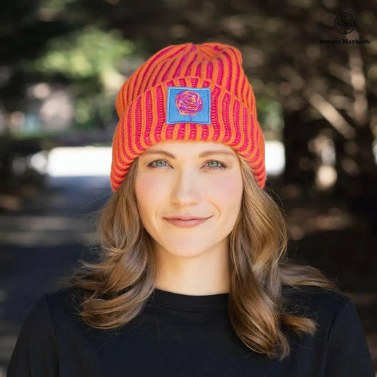 Big LOViE JM x BL Cosmic Color Contrast Hat in Tangerine with vibrant fuchsia accents, stylish and bold headwear for casual wear.