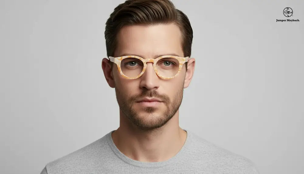 OPR The Filippo eyewear in honey-colored matrix style, showcasing stylish design and clear lens details.