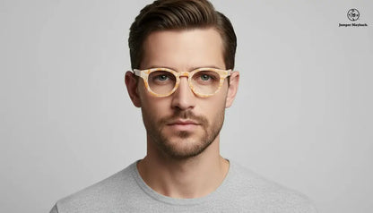 OPR The Filippo eyewear in honey-colored matrix style, showcasing stylish design and clear lens details.