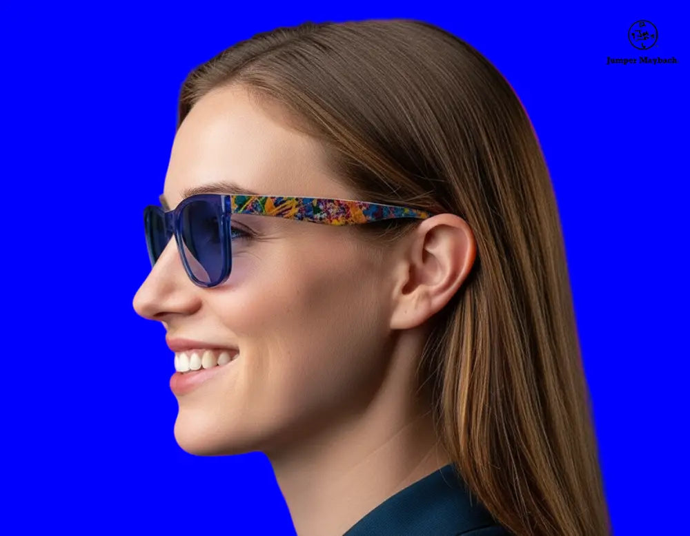 Blue framed eyewear by OPR, model Stefano from the JM x OPR limited edition collection, featuring artistic temple design.
