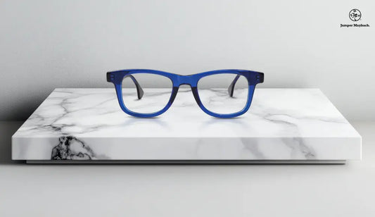 Blue framed Stefano eyewear by OPR, featuring artistic temples in a limited edition design.