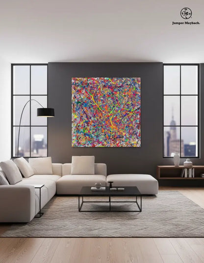 Jumper Maybach Infinite Candy Quasar print on canvas featuring vibrant, swirling abstract colors and cosmic-inspired design.