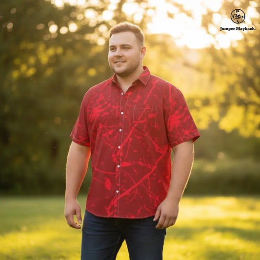 Plus size unisex "Life on Mars" resort shirt by Jumper Maybach®, featuring a casual men's clothing style with a bold graphic design.