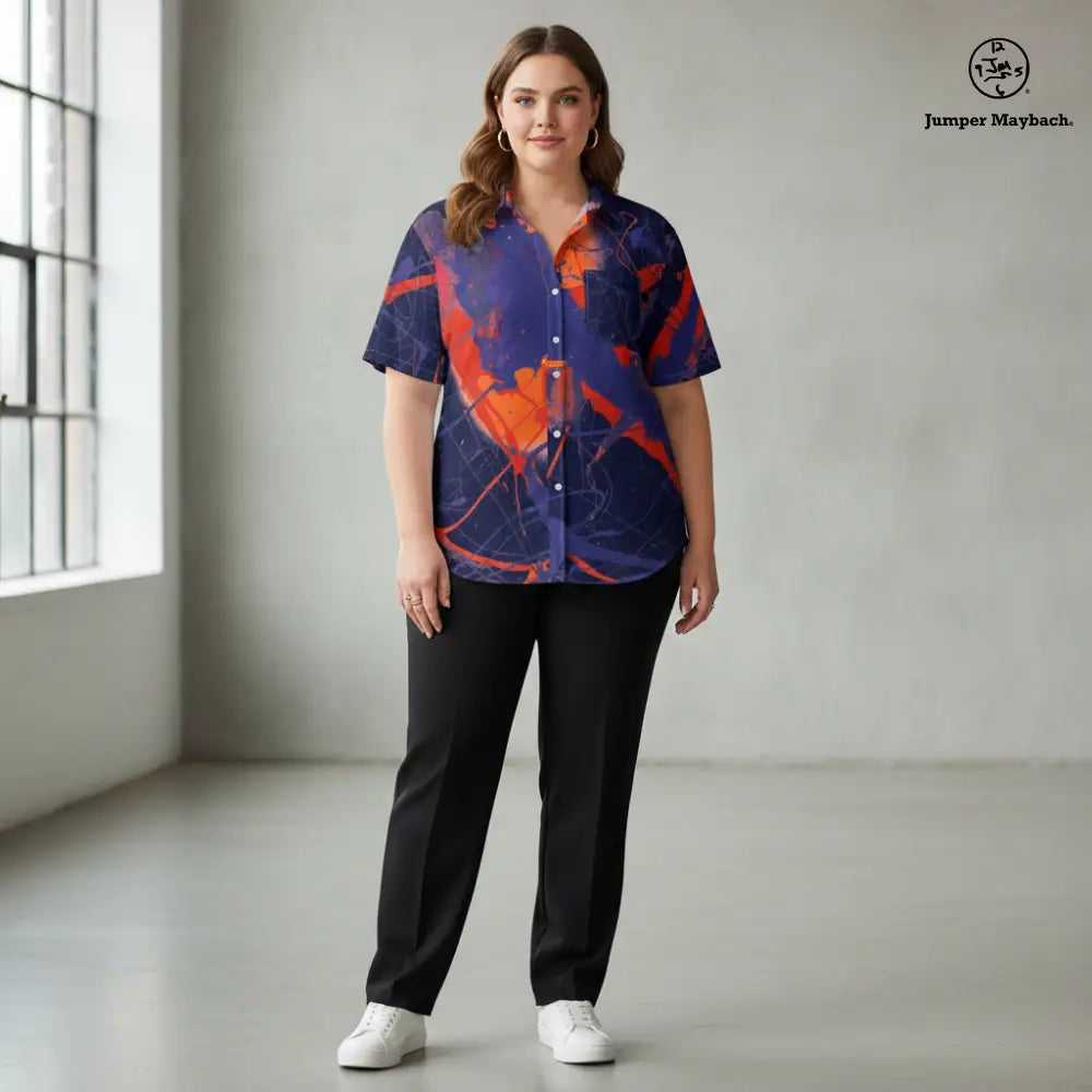 Unisex Galaxy PLUS SIZE Resort Shirt by Jumper Maybach, featuring a vibrant galaxy print, relaxed fit, men's casual clothing.