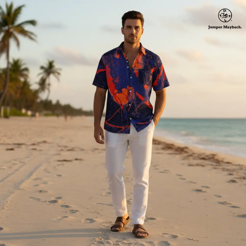 Unisex Galaxy PLUS SIZE Resort Shirt by Jumper Maybach, featuring a colorful galaxy print on a relaxed men's shirt.